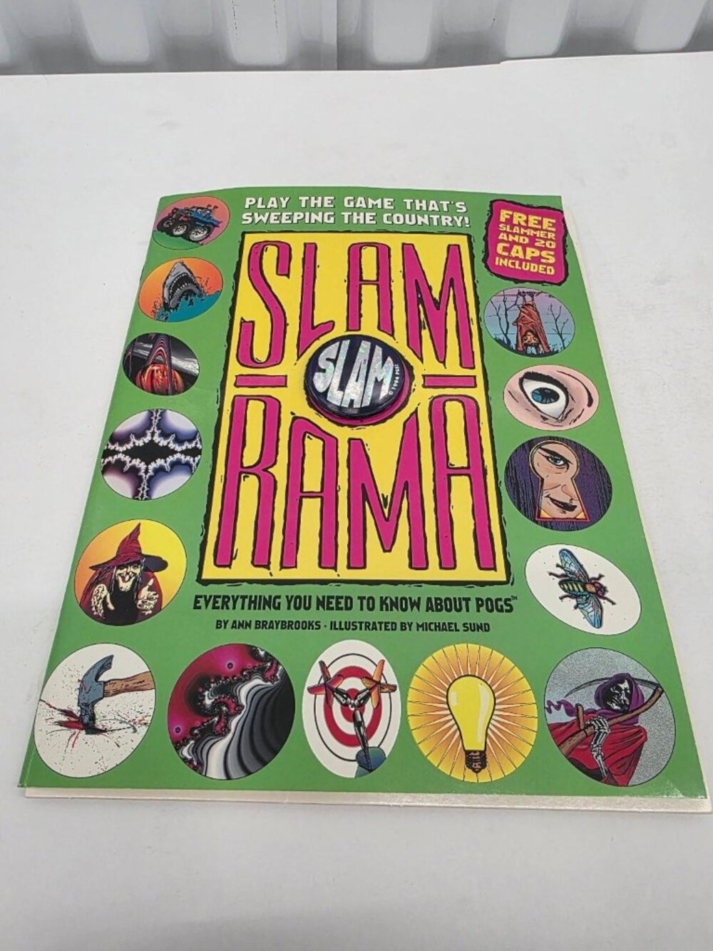 Slam O Rama POGS Book Guide 1994 PSSI Green Pink Yellow with Blue Slammer
